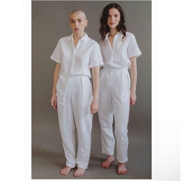 Uncle Studios Women’s White Medium Weight Linen Viscose Blend Pleat Bloomers - Picture 11 of 11